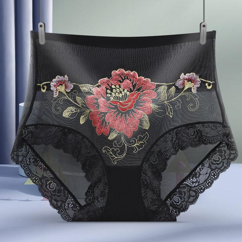 Moda Estiva Lusso Leggero Ricamato Sexy Rete Biancheria Intima Donna Taglie Forti Vita Alta Senza Cuciture Comodo Pizzo Triangolo Pantaloncini