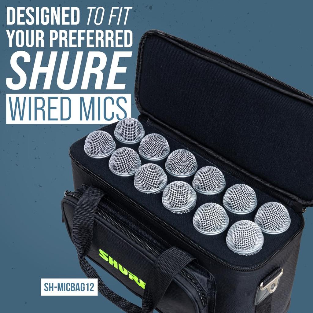 Shure by Gator SH-MICBAG12 Nylon Carrying Bag for Dynamic Microphones, Holds 12 Microphones [Includes Shoulder Strap] [Official Japanese Product]