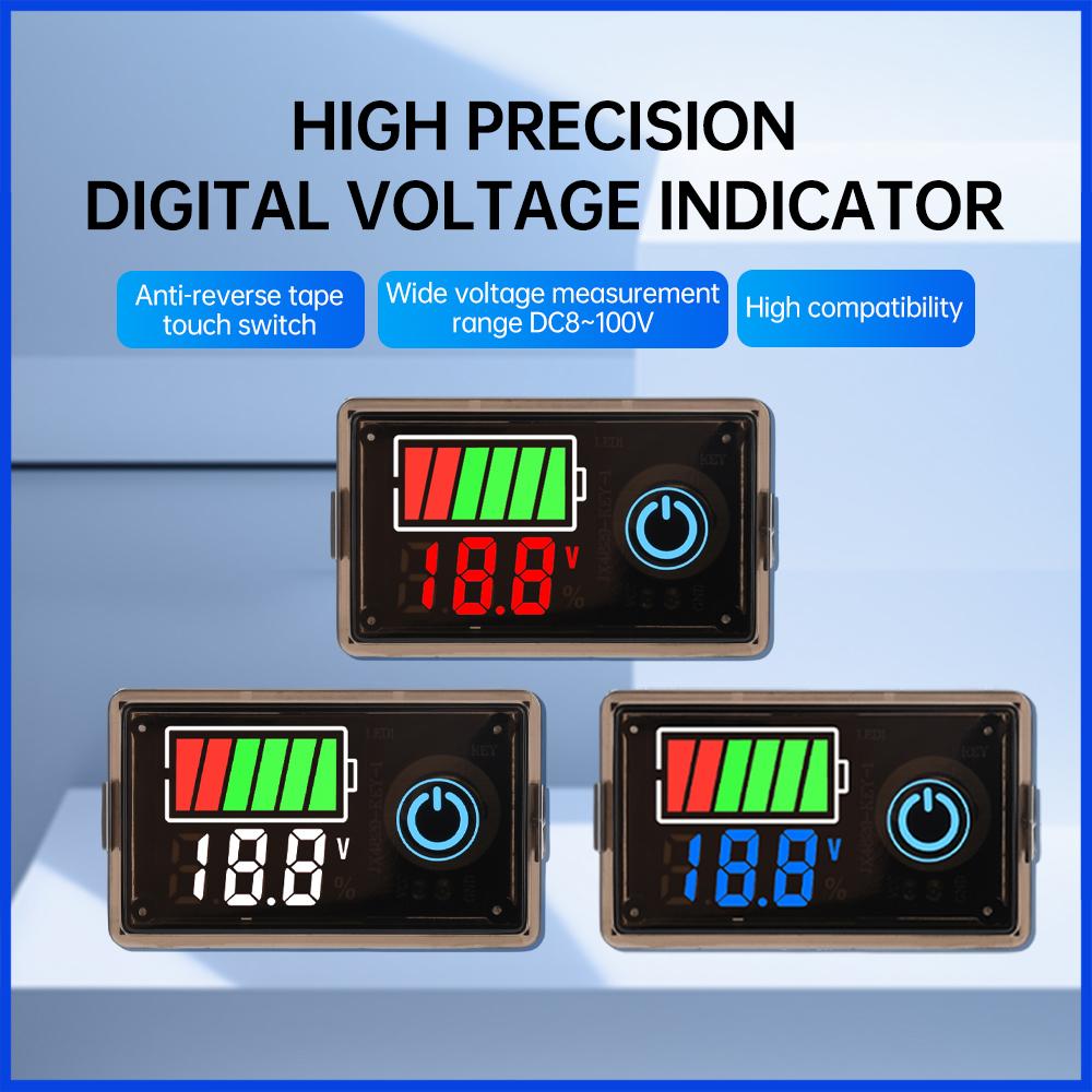 2-wire Digital Voltage Indicator Acid Battery Lithium Universal with Touch Switch 8-100V  Lithium Battery Capacity Meter Tester