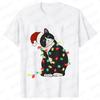 Fashion Trendy T Shirt Short Sleeve Tees for Unisex Funny Christmas Lights Cat T Shirts Female Korean Casual Streetwear Tshirt