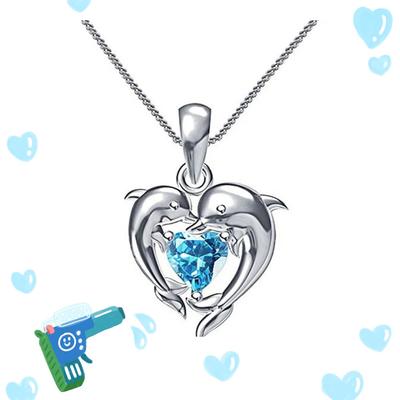 Collier Dauphin en Couple avec Cœur Bleu en Zirconium pour Femme Chic Mariage Chaîne de Clavicule Colliers Cadeau Fantaisie Bijoux Statement
