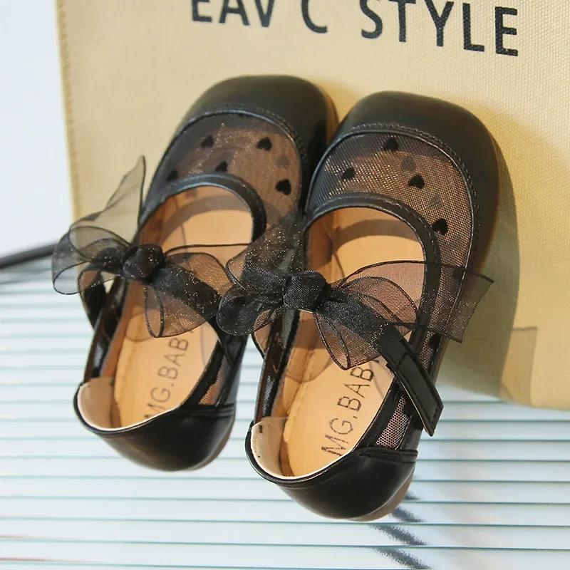 2024 Summer New Children Flat Shoes Girls Mesh Bowknot Casual Shoes Kids Square Toe Non-slip Leisure Comfy Baby Shoes