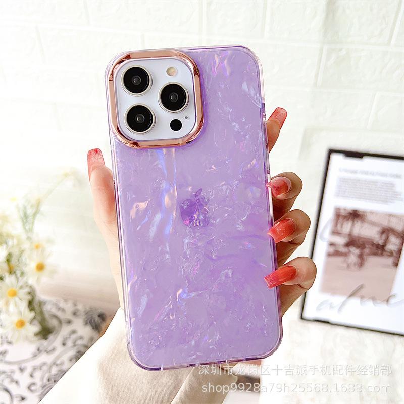 

Sparkling Pink Shell Pattern for Apple 17 Phone Case for IPhone 16 PRO Plated Lens Ring 15 Bracelet Protective Cover For Apple 12Promax