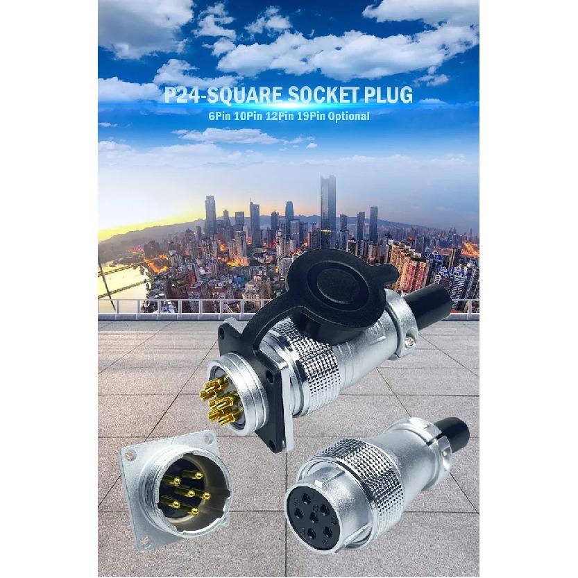 PLS24 WS24 Circular Metal Aviation Socket Plug Wire Female Male Connector M24 Threaded Coupling Panel 6/10/12/19 Pin