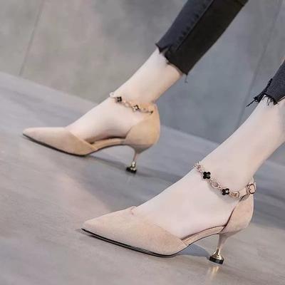 Einwort-Schnalle High Heels Damen Frühling und Sommer neu spitz zulaufende dünne Absätze vielseitige Tasche Kopf Sandalen Damen