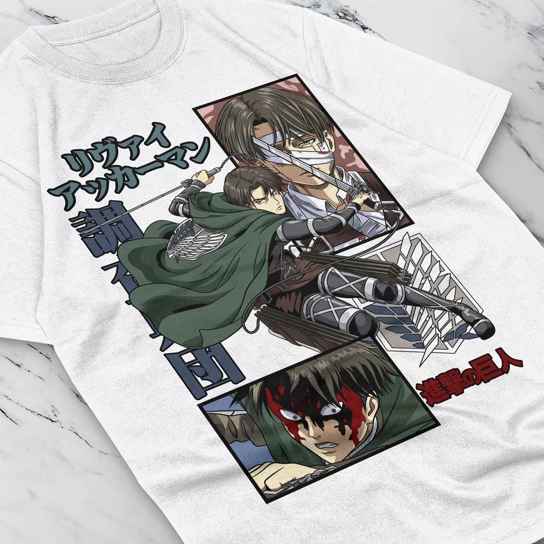 Принтованная футболка Леви Аккермана Shingeki No Kyojin Аниме Футболка Женский Y2k Топ Харадзюку Готическая Графическая Футболка Аниме Фигурка S