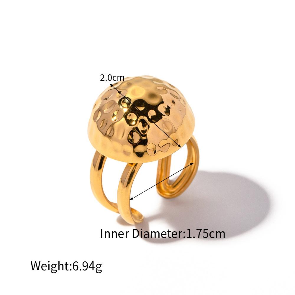Stylish Texture Finger Jewelry Stainless Steel Waterproof Dome Ring Irregular Bold Chunky Geometric Ring for Girls