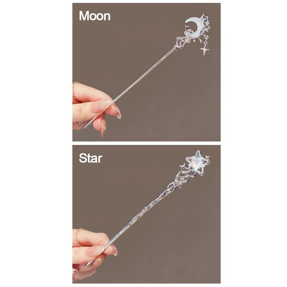 Chinese Simple Chinese Moonlight Stone Star Hairpin Ancient Style DIY Hair Sticks Moon Shaped Hanfu Headwear Women