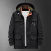 Men's Mid-Length Hooded Outdoor Jacket - Autumn/Winter, Plus Velvet, Multi-Pocket, Loose Fit