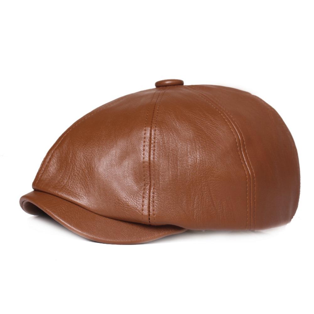 Classic Retro Leather Newsboy Caps Solid Color Elegant Peaked Cap Elastic Band Adjustment Octagonal Leather Hat Unisex Wear