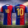 Barcelona Trikot 10 Lamine Yamal Oberteile Herren T-Shirt Damen T-Shirt Jungen Oberteil Kinder Eltern-Kind Schnelltrocknend Kurze Ärmel Kinder T-Shirt