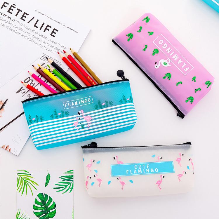 Mode Schreibwaren Reißverschlussbox Silikon Stifttasche Make-up Tasche Flamingo Federmäppchen Münzbörse