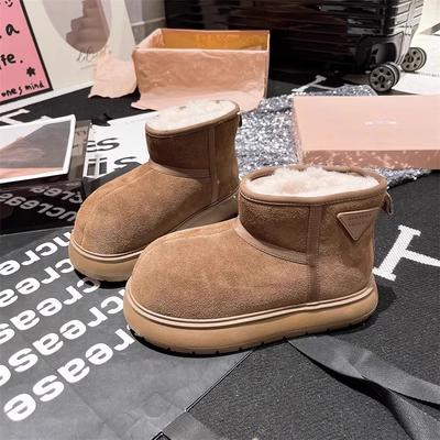 2025 Winter New Kapibara Matte Leather Thickened Snow Cotton Boots Bread Shoes Small Women's Shoes