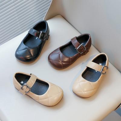 Mädchen Lederschuhe Runde Zehen Einfarbig Kinder Ballerinas Rutschfeste Weiche Sohle 2025 Neu Kinder Prinzessin Schuhe Klettverschluss Komfort