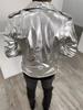 Handmade Fashion Casual Motorcycle Biker Men Silver Jacket Genuine Lambskin Leather
