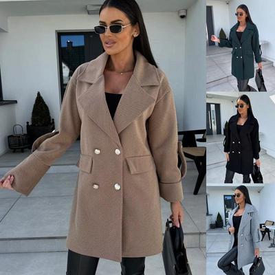 Solid Color Woolen H-Line Suit Collar Coat for Europe and America