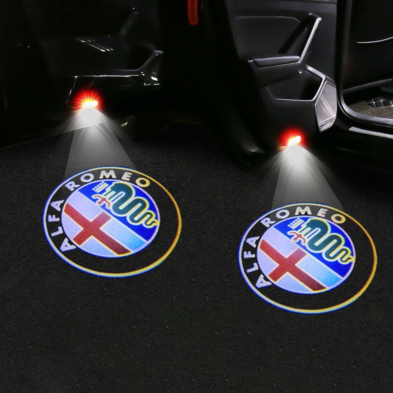 2026 Hot Sticker Car Door Wireless Welcome Light LED HD Projector Lamp Decoration For Alfa Romeo 156 159 147 4C 8C 166 Giulia G