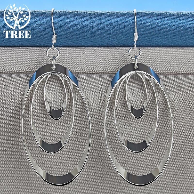 Boucles d'oreilles pendantes à trois cercles ronds en argent sterling 925, bijoux