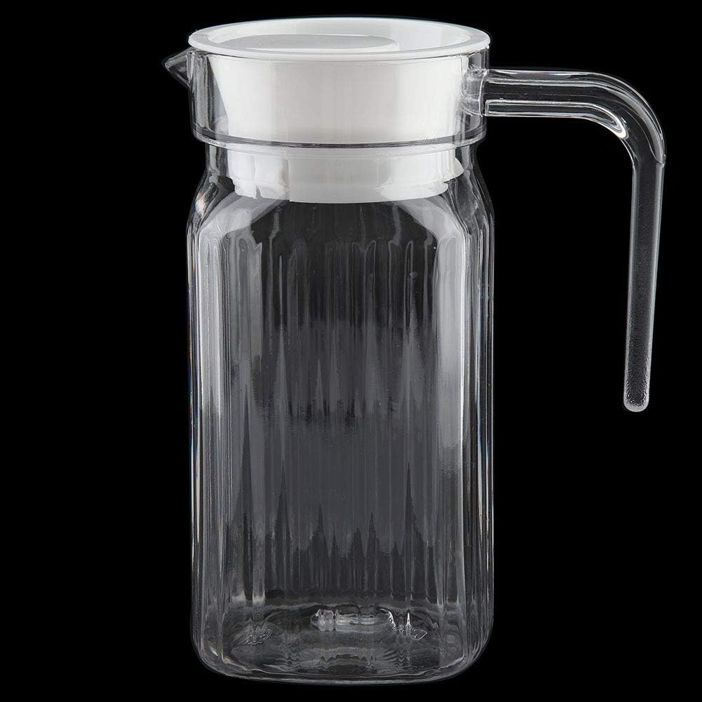 Tbest Acrylic Pitcher with Lid,Transparent Juice Jug Water Pitcher for Iced Tea,500ml Acrylic Transparent Bottle Striped Water Ice Cold Jug with Lid