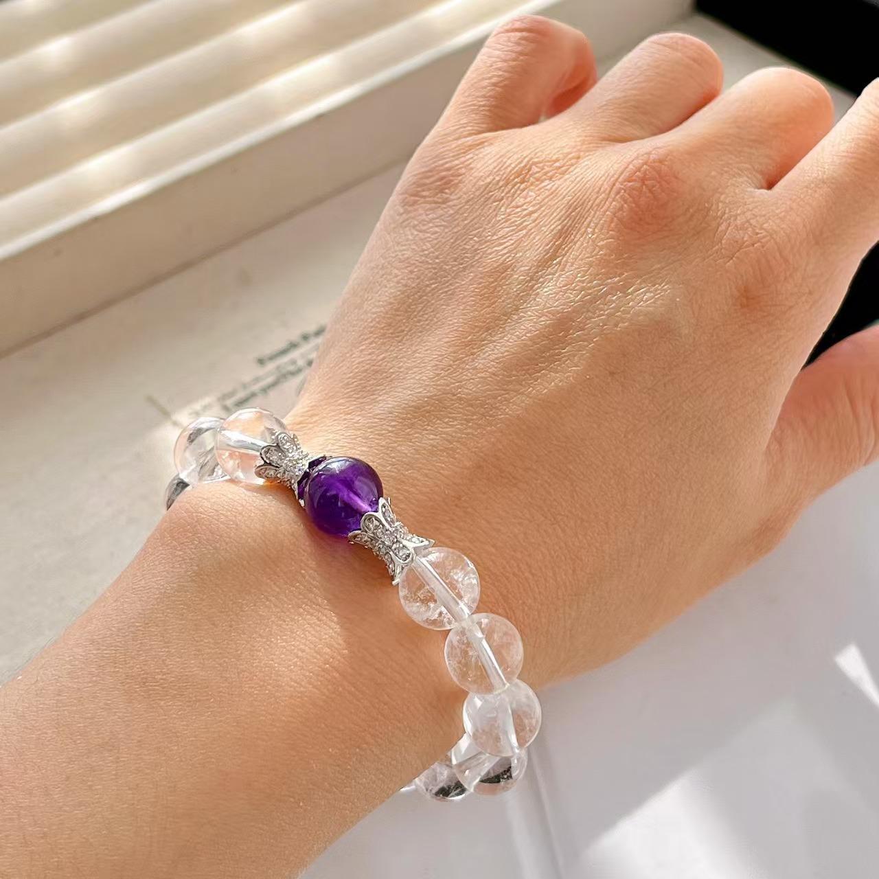 10Mm National Style Retro Natural White Crystal Amethyst Design Bracelet