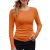 Camiseta Básica de Manga Larga para Mujer, Cuello Redondo, Canalé, Color Liso