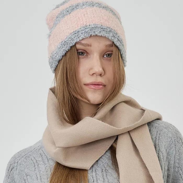 Pink Boucle Stripe Beanie
