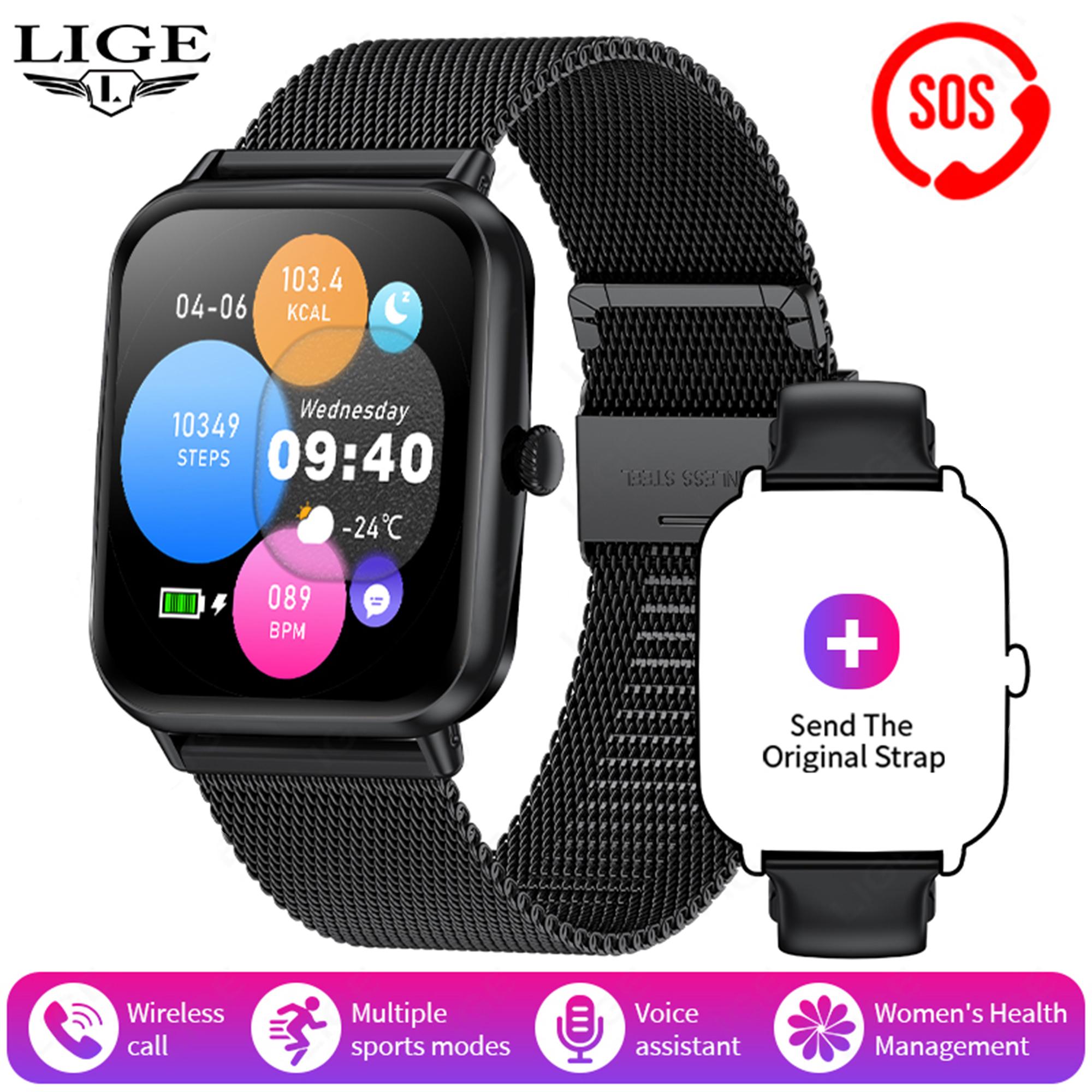 

Lige Новые умные часы Bluetooth Call Sports Fitness Мужские умные часы Health Tracker Модные женские умные часы mesh belt чёрный