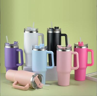 40oz Stainless Steel Car Cup Large Capacity Water Cup with Handle and Straw Double-walled Insulated Travel Mug Holiday Gifts