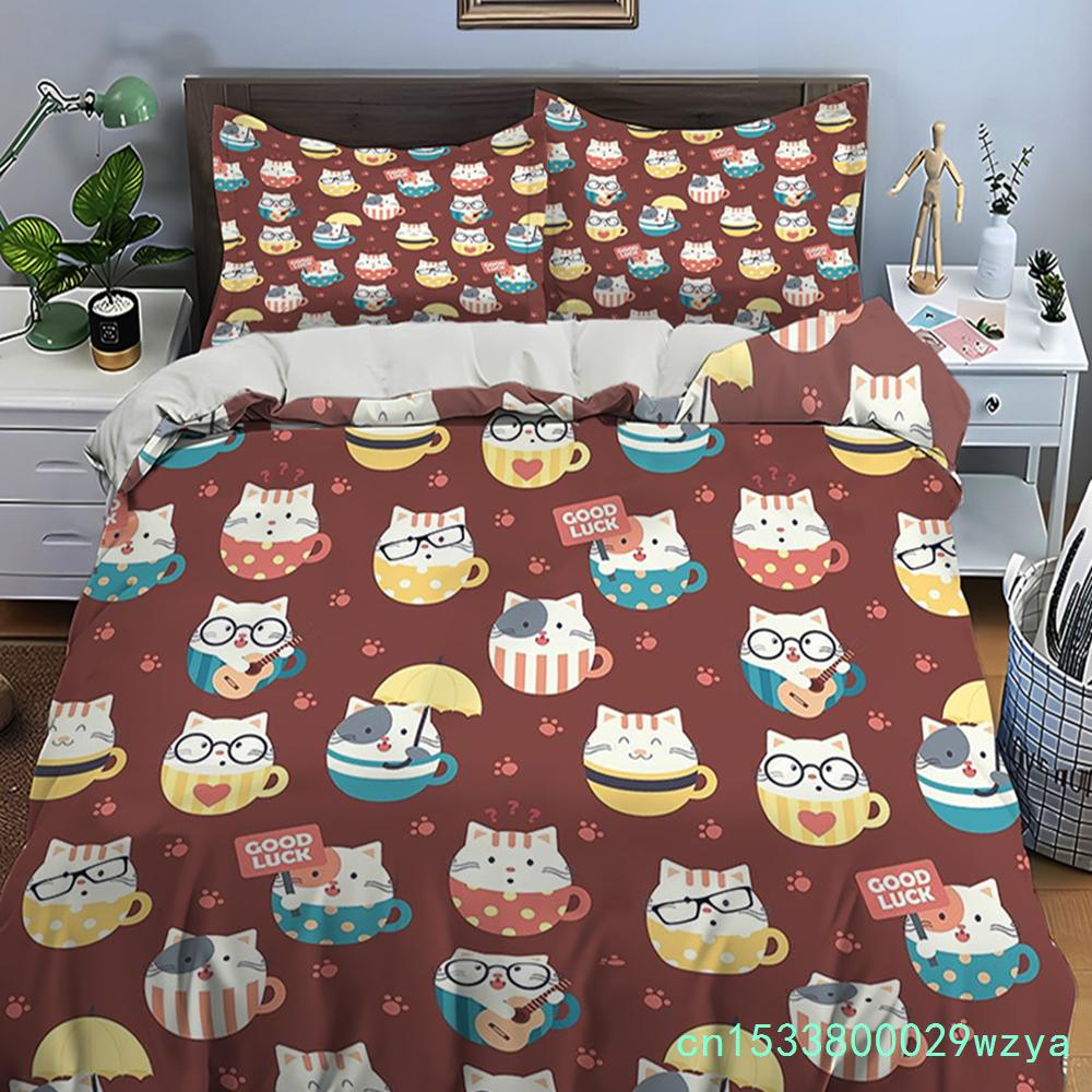 Cute Cartoon Cats Print Bedding Set Duvet Cover 1 Duvet Cover 2 Pillowcases Adult And Children Bedding Set Luxury Comforter Set
