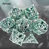 7 Pcs Silver Green Hand Skull Head Metal Dice Hollow Metal Polyhedral Dice Set Suitable for Role-Playing RPG Board  Card Game