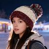 Women Winter Knitting Hat with Pom Poms Decor Patchwork Color Autumn Winter Jacquard Hat Windproof Breathable Headwear