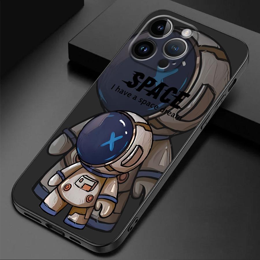 

Luxury Space Astronaut Phone Case for iPhone 16 Pro 13 Pro 14 XR 12 Mini 15 Pro Max XS X 7 8 SE 11 13pro Cover Black Soft iPhone 16