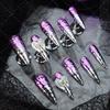 Handmade Press-On Nails With 3D Embossed Wing Design Purple A2973 Long Pointed Acrylic False Women Sweet Punk