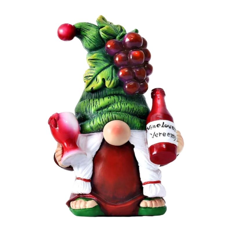 Resins Fall Gnomes Figurine with Wine and Grapes Theme for Thanksgiving Tabletop Decors and Christmas Holiday Ornament