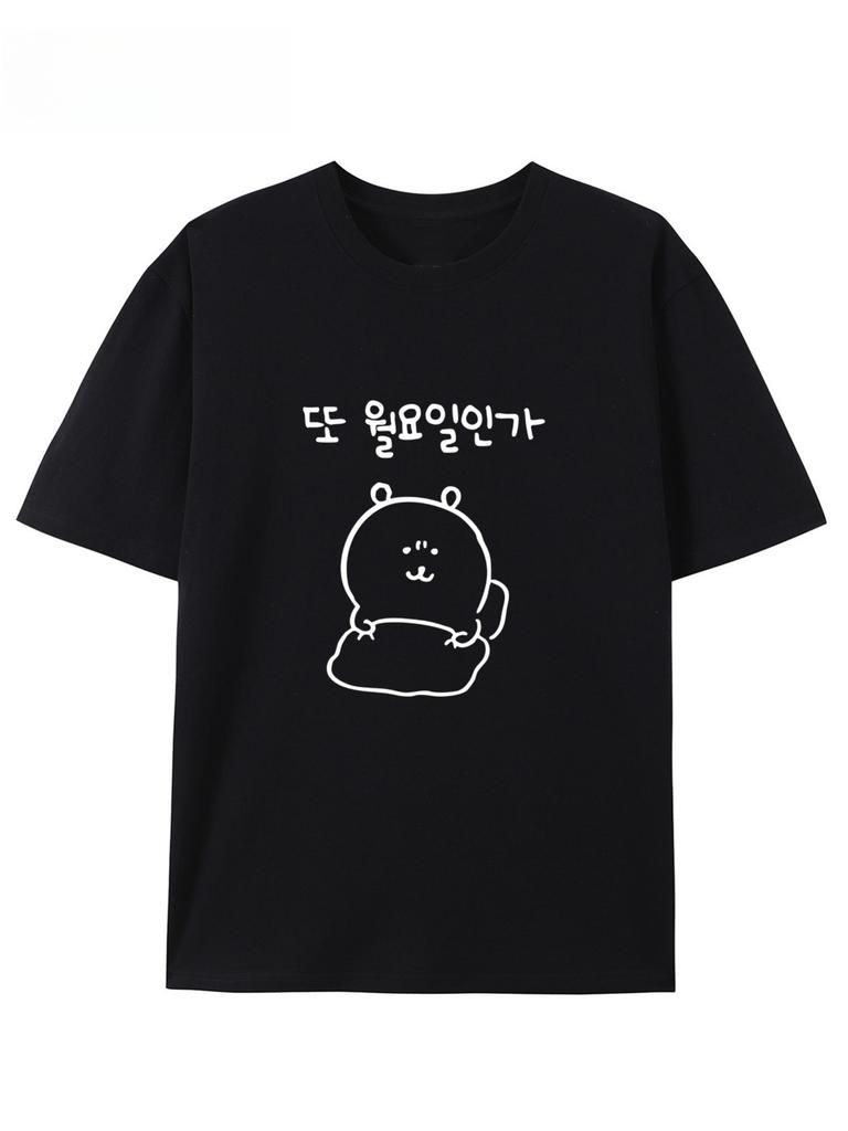 2025 Summer Cotton Short Sleeve T-Shirts Fashion Cute Cartoon Print Round Neck Breathable for Oversized Casual Loose Unisex Top
