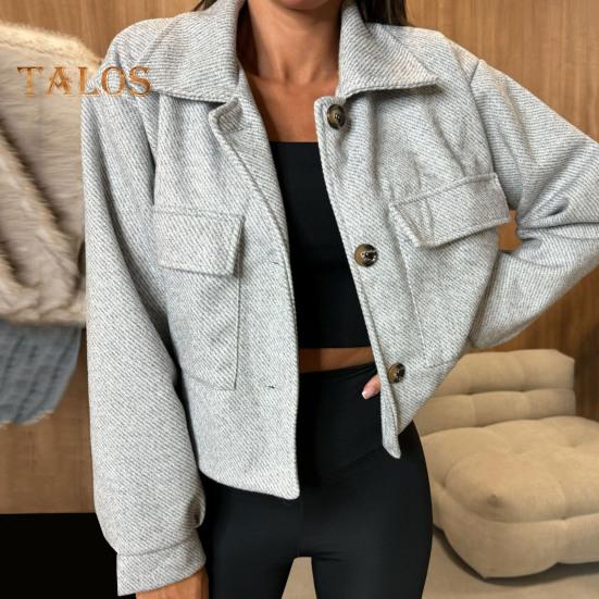 Осень-зима Женская куртка с отложным воротником в английском стиле — фото 4