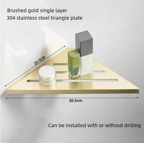304 Stainless Steel Triangular Storage Rack No Drilling Bathroom Shower Corner Shelf Multi Functional Wall Corner Organize Rack