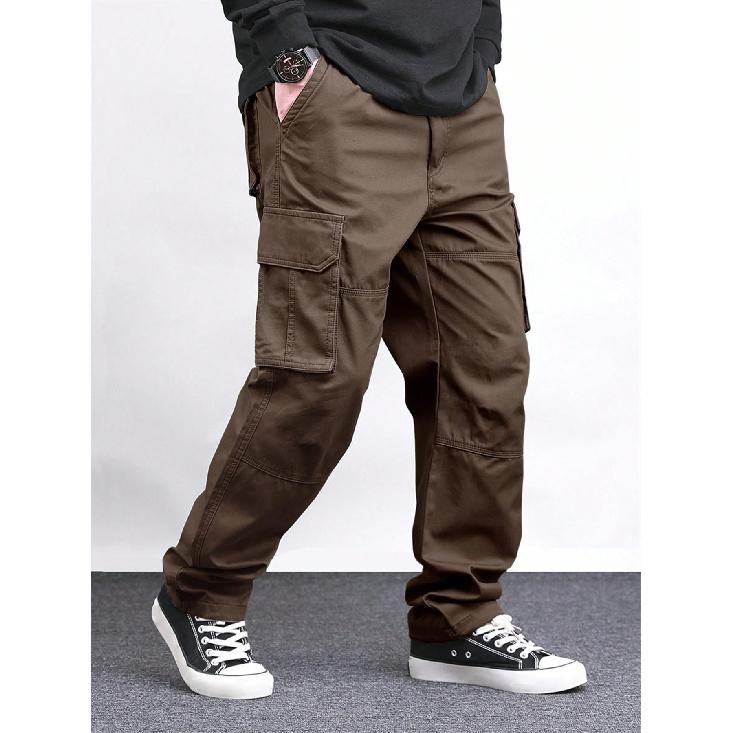 

Men s casual pants, workwear pants, spring and autumn American style trendy loose high street straight long pants XXL коричневий