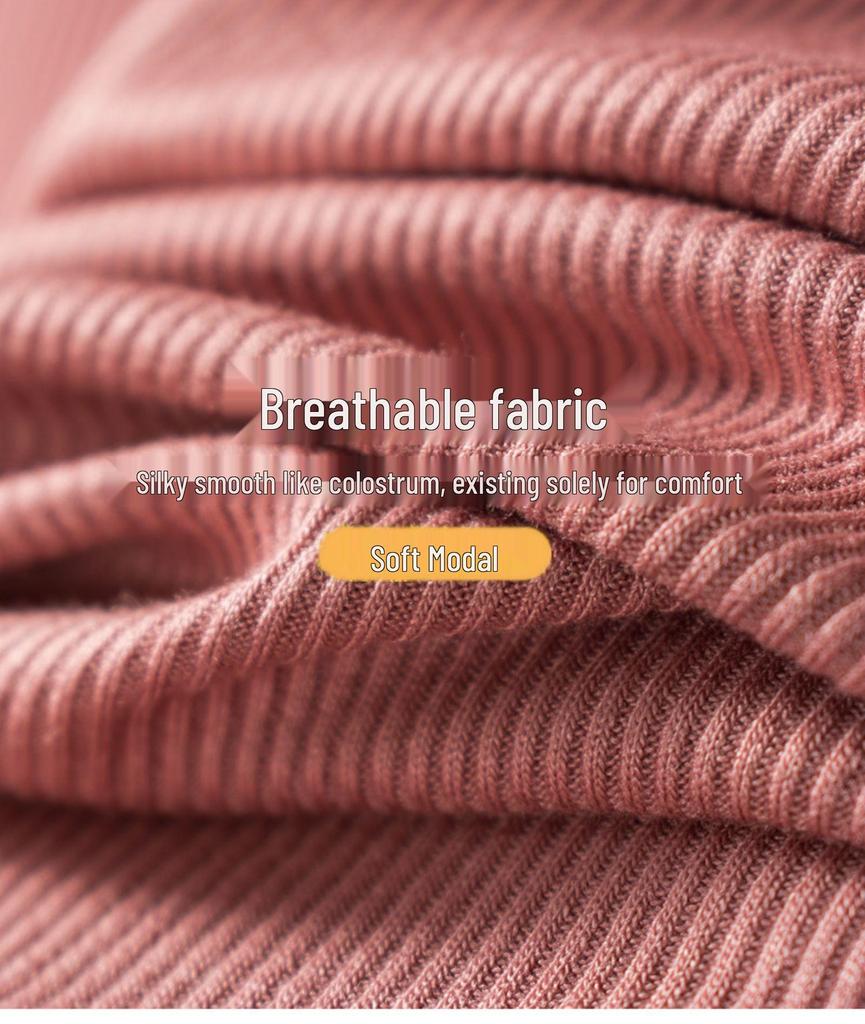 Women's Slim Fit Wood-Ear Trim Modal Long Sleeve T-Shirt, Round Neck, Plus Size, Spring/Autumn Versatile Top