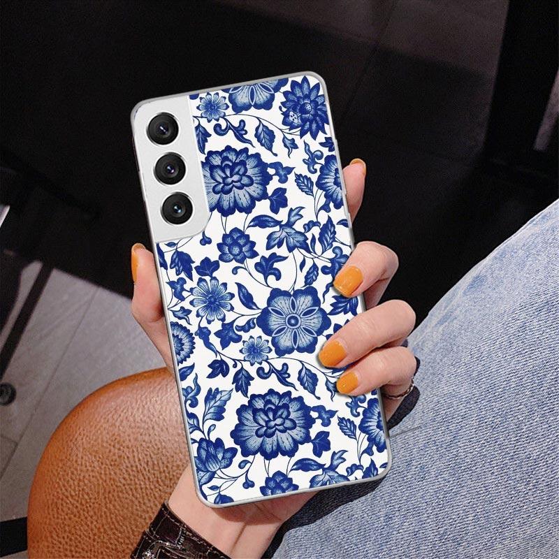 Blue And White Porcelain Phone Case For Samsung Galaxy S24 S25 Edge S26 Ultra S23 S22 S21 Plus S20 FE + Personalized Print Cover
