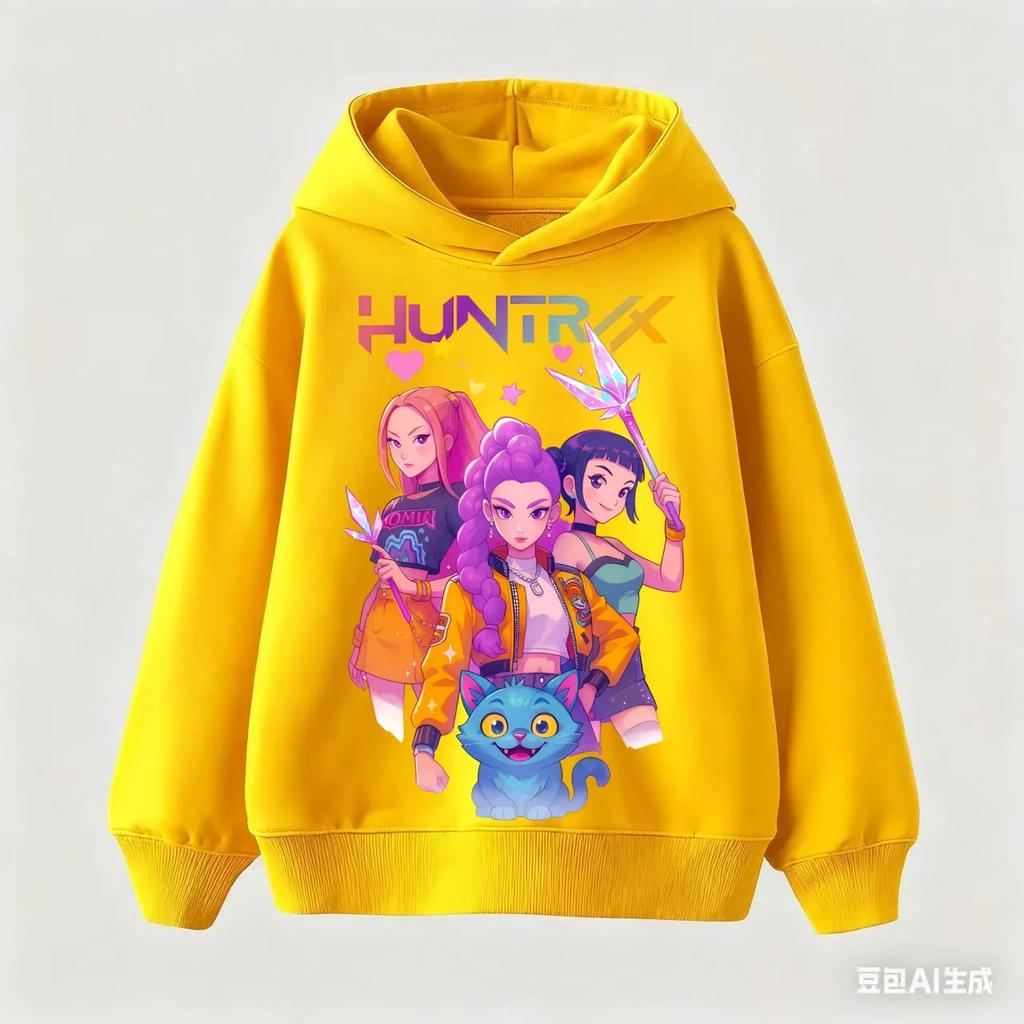 Korean KPop Demon Hunter Rumi Derpy Cartoon Girls Boy Hooded Sweatshirt Warm Children's Wave Fashion Casual Tops Casual Gift