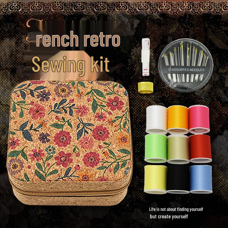 High-end Retro Sewing Box: Portable Multifunctional Kit for Mending and Hand Sewing in Dorms