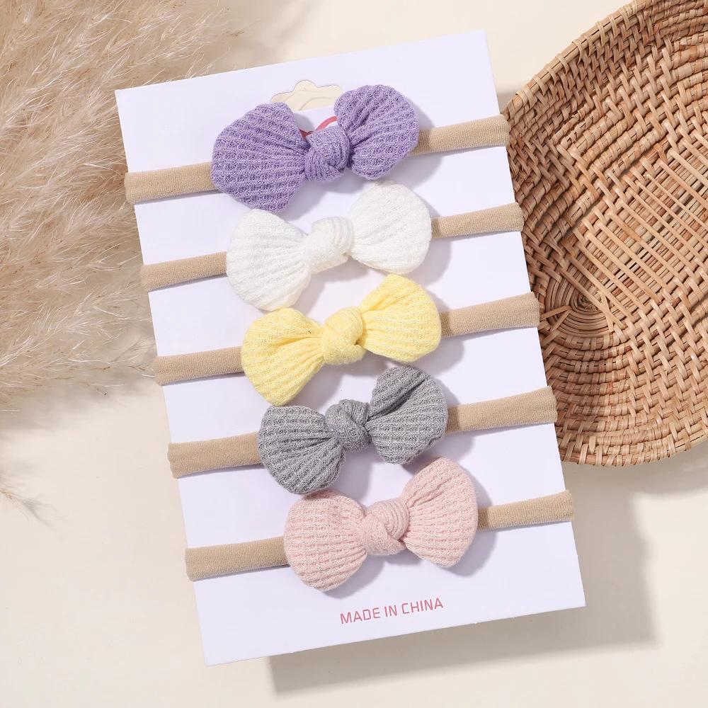 5/6Pcs Girls Solid Color Bowknot Headband For Baby Kids Grograin Ribbon Headwear Hair Bands Infant Hair Accessories