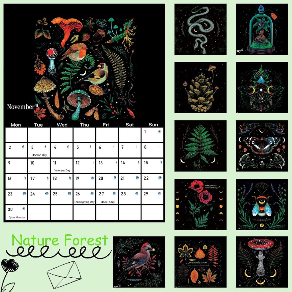 2026 Calendar Dark Forest, at a Glance Paper Wall Calendar 12 Month, Family, Office and School Hanging Calendar, 11.41" x 8.26"