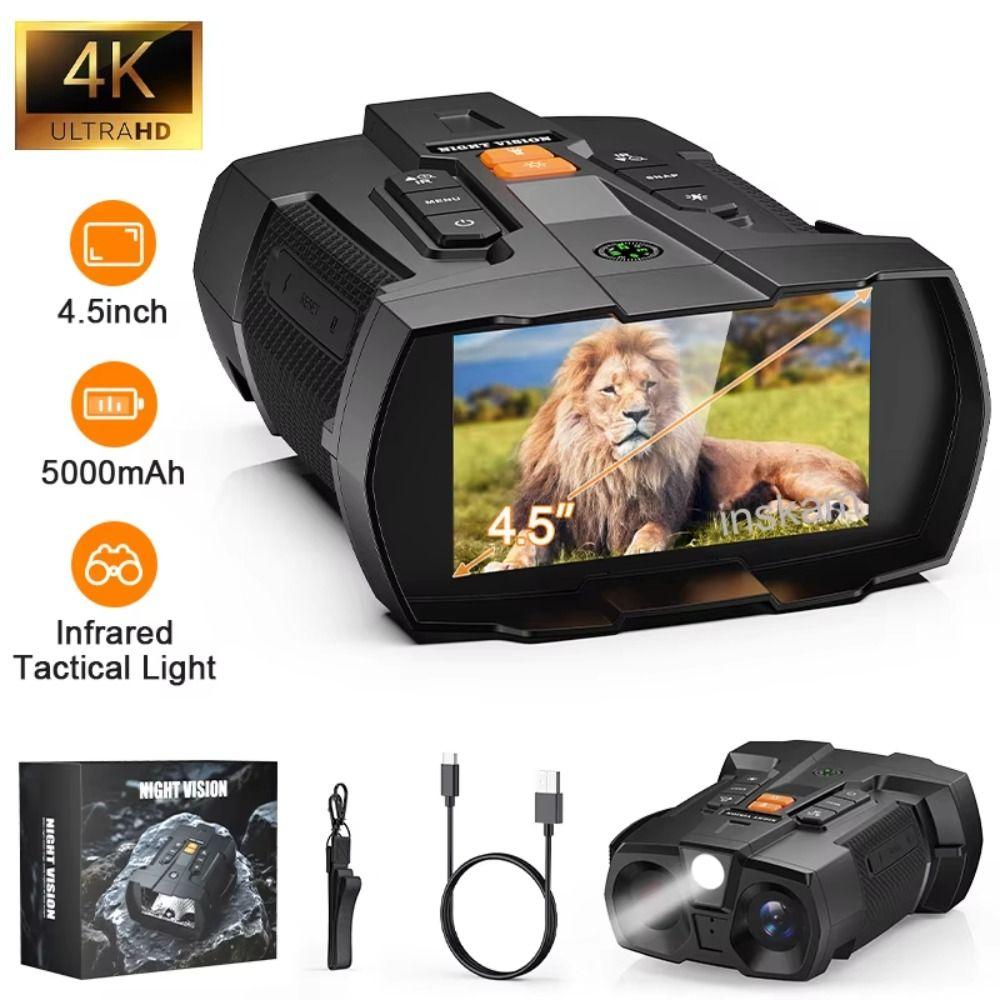 4.5 Inch Big Screen 4K Night Vision Goggles 10x Zoom Infrared Night Vision Telescope Camping