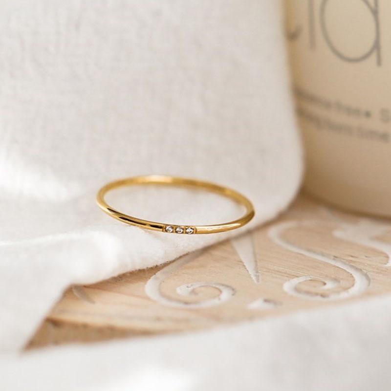 Minimalist Titanium Steel Couple Rings Non Tarnish Diamond Inlaid Matching Bands Jewelry