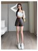 Women's High-Waist Leather Shorts - Slimming A-Line, Wide-Leg, Korean Style for Autumn/Winter 2023