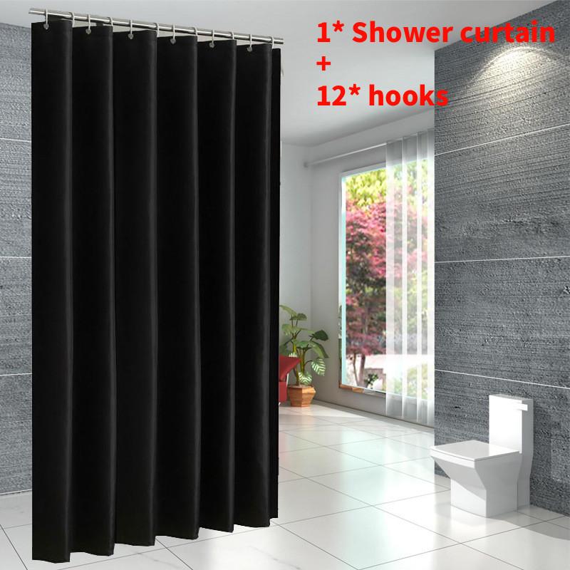 Waterproof Color Solid Polyester Shower Curtain Hooks Set For Bathroom Decor