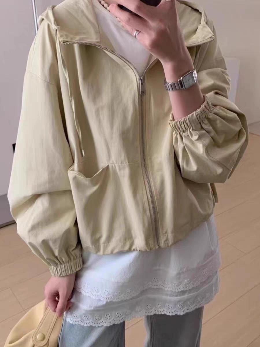 

Повседневная весенняя куртка с капюшоном в корейском стиле для женщин Large светло-желтого