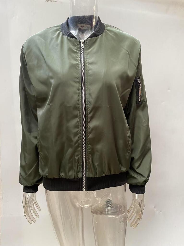 Women's European & American Fashion Solid Color Zipper Casual Jacket - Spring 2023